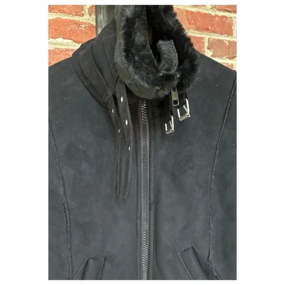 NWOT Club Monaco Woman’s Shearling Aviator Jacket In BlackSize XS